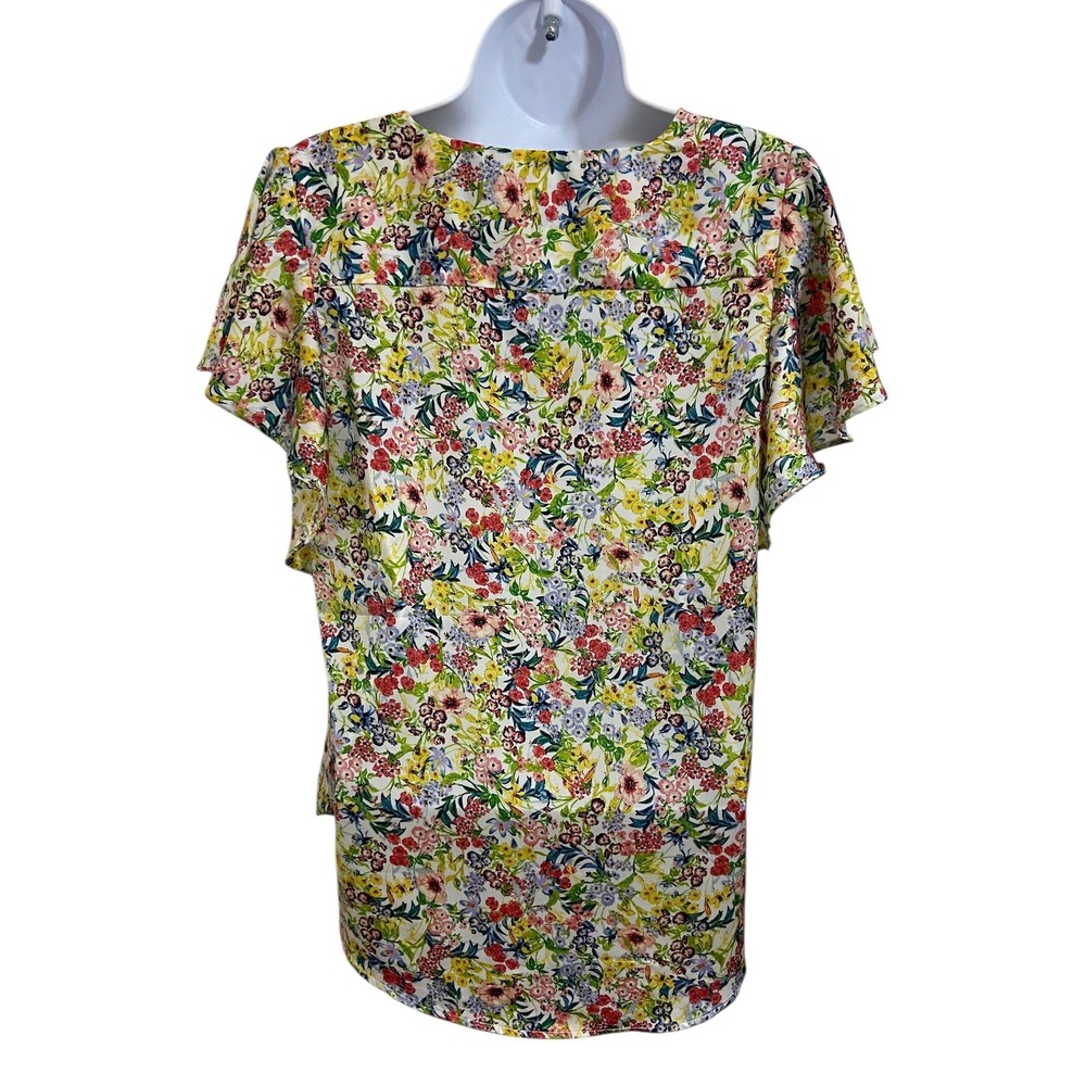 H&M‎ Floral Flutter Sleeve V Neck Blouse Top Garden Feminine Cottage Romantic 4 - Picture 4 of 11
